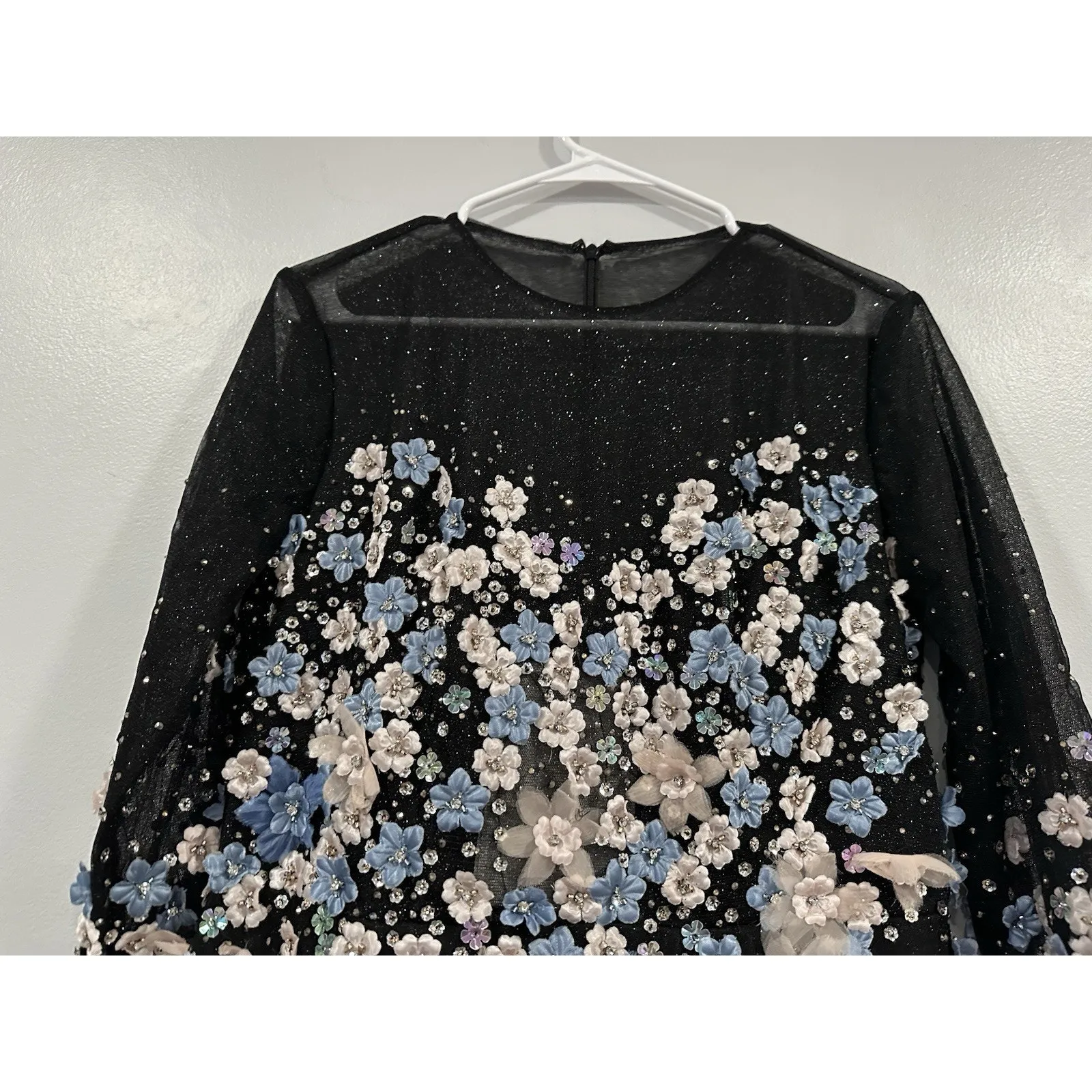 Mac Duggal 11161 Black Floral Embroidered A-Line Tea-Length Cocktail Dress Sz 10 - Image 4