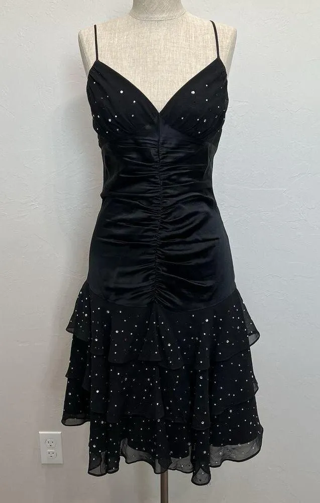 Vtg Betsey Johnson Evening Sz 6 Silk Dress Whimsigoth Tiered Bling Sexy Ruched - Image 2