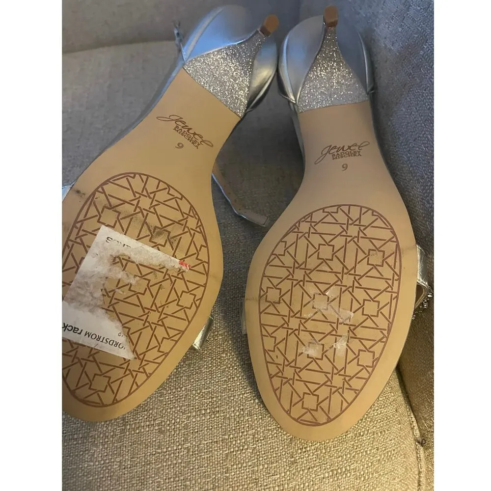 Dash Kitten Heel by Jewel BADGLEY MISCHKA Adorned Open Toe, S84 Silver Size 9 - Image 5