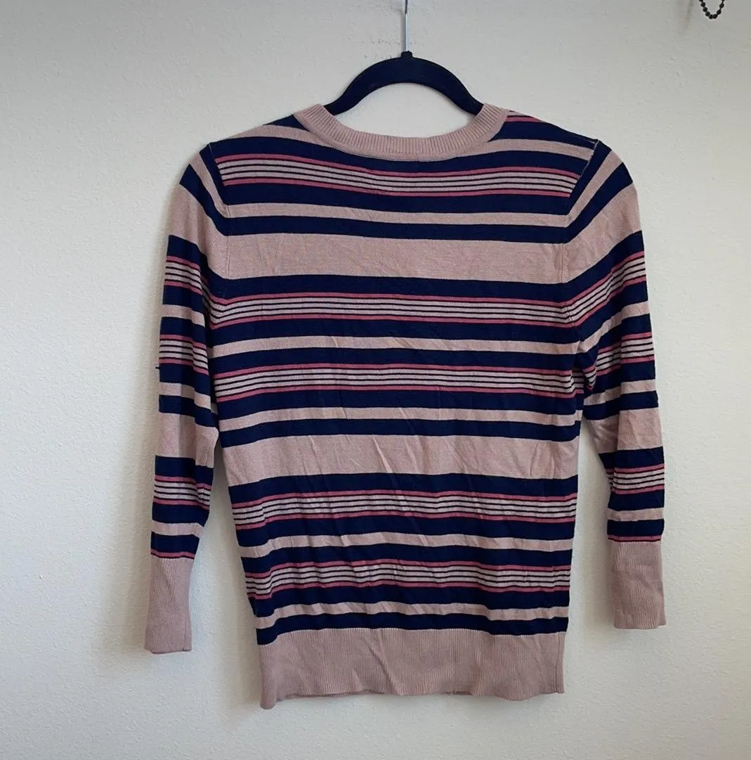 navy blush stripped crewneck cardigan S - Image 2