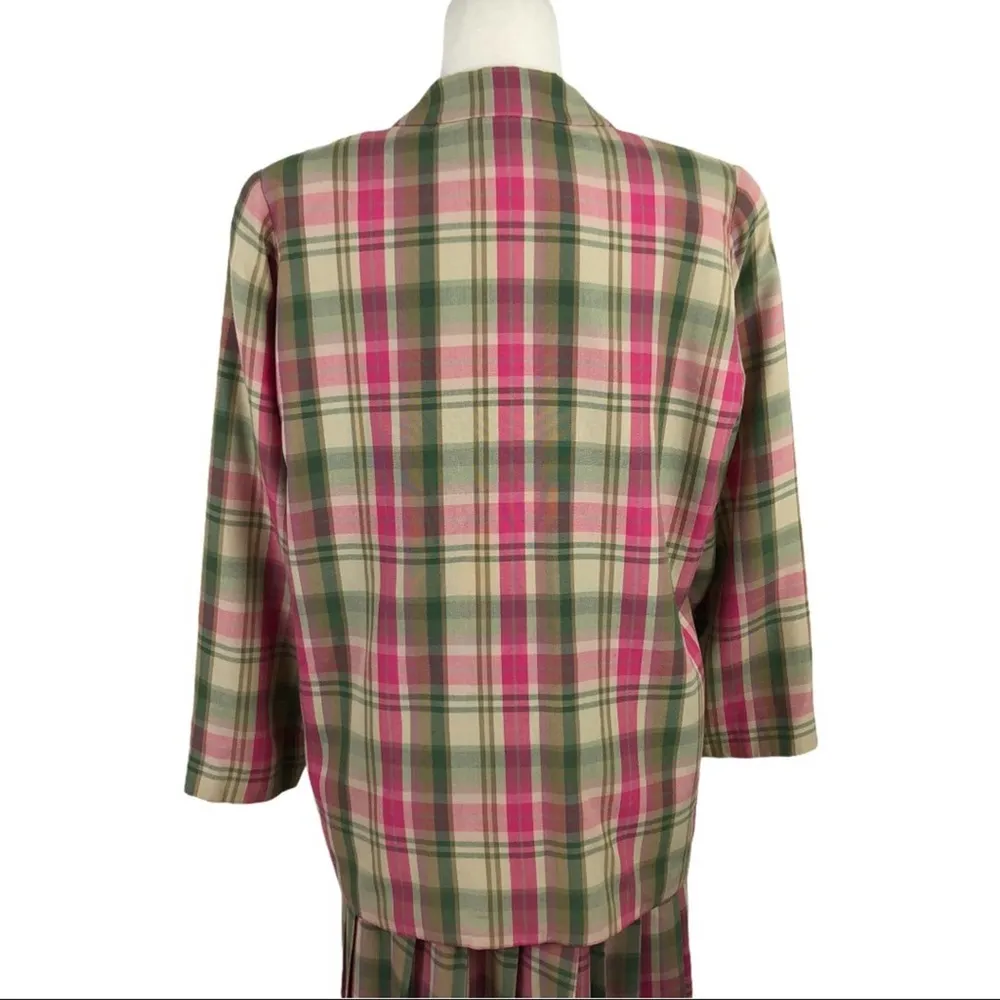 VTG Pendleton Plaid Pleated Skirt Blazer Suit Set Academia Pink Green Size Large - Image 7