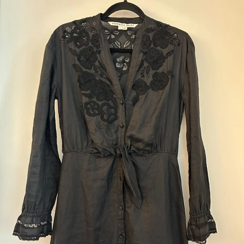 Veronica Beard Trina Embroidered Midi Dress in Black Size 4 - Image 4