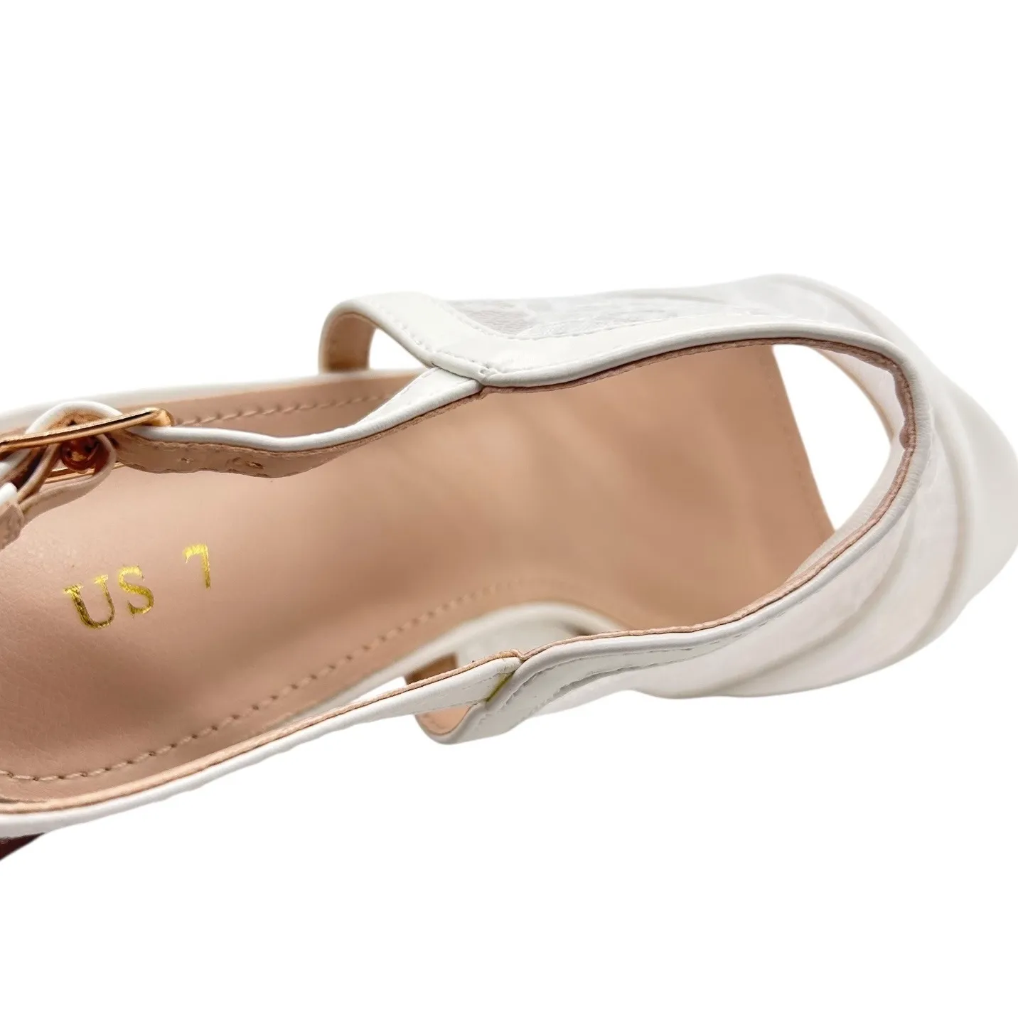 New Allegra K Heels Womens 7 Cream Lace Platform‎ Open Toe Ankle Strap Occasion - Image 7