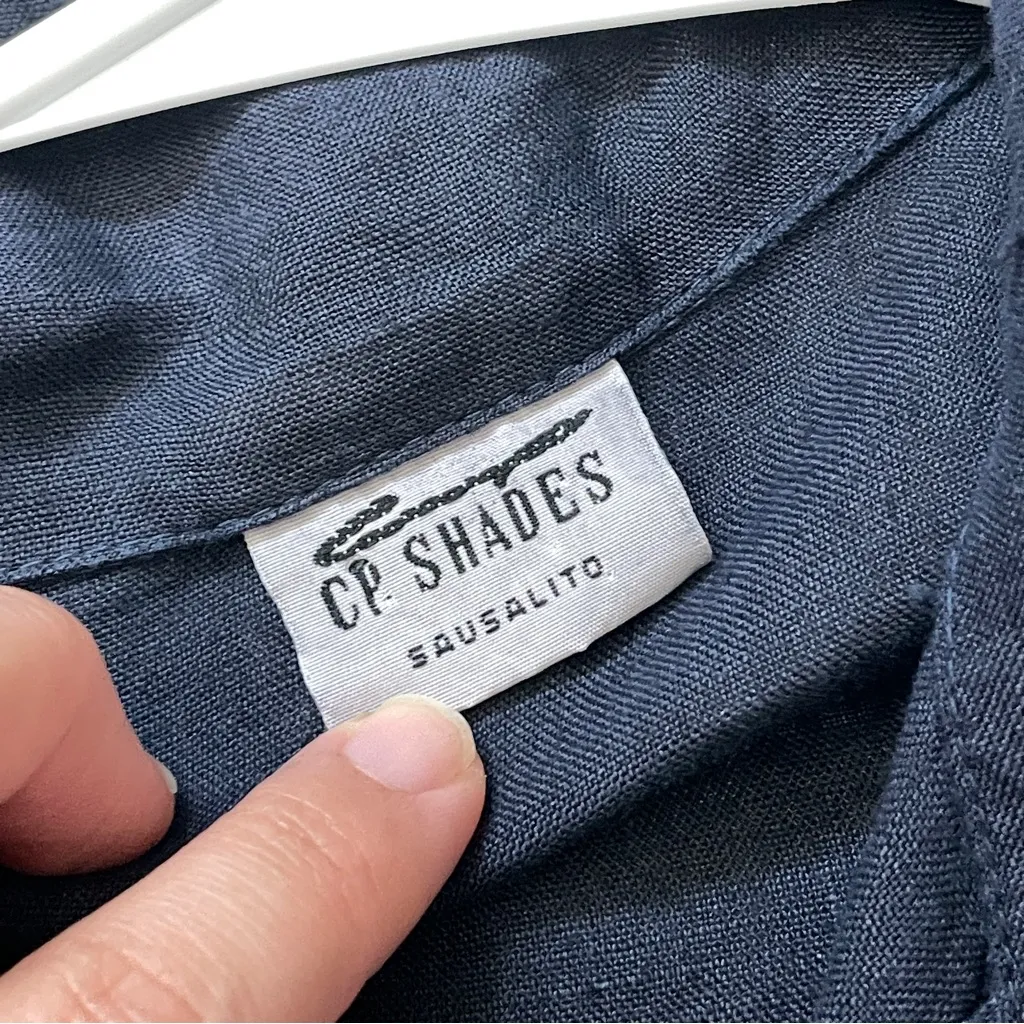 CP Shades Shirt linen button up tunic womens Navy Blue medium lagenlook natural - Image 2