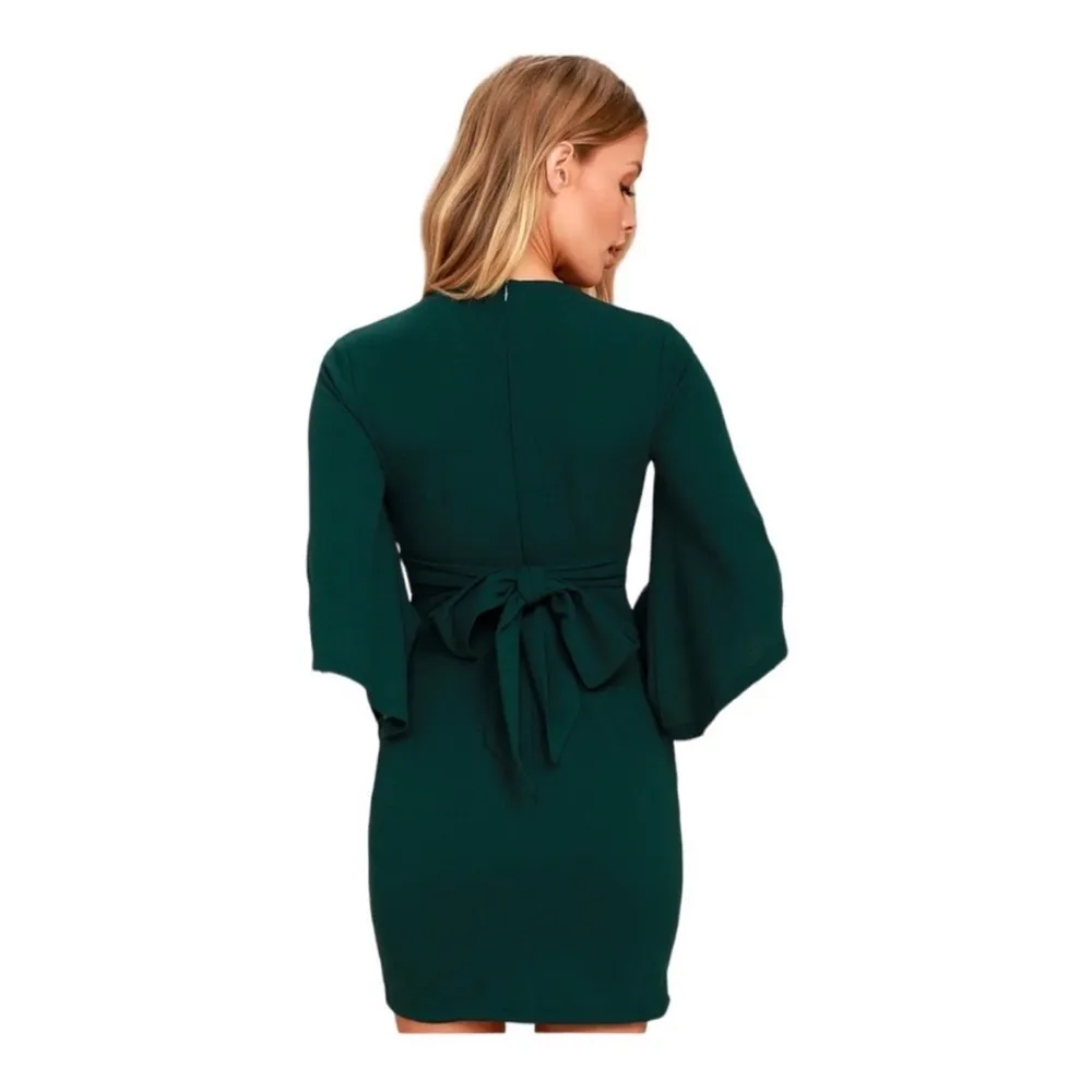 Lulus Glimpse of Glamour Forest Green Bell Sleeve Bodycon Mini Dress | Size S - Image 3