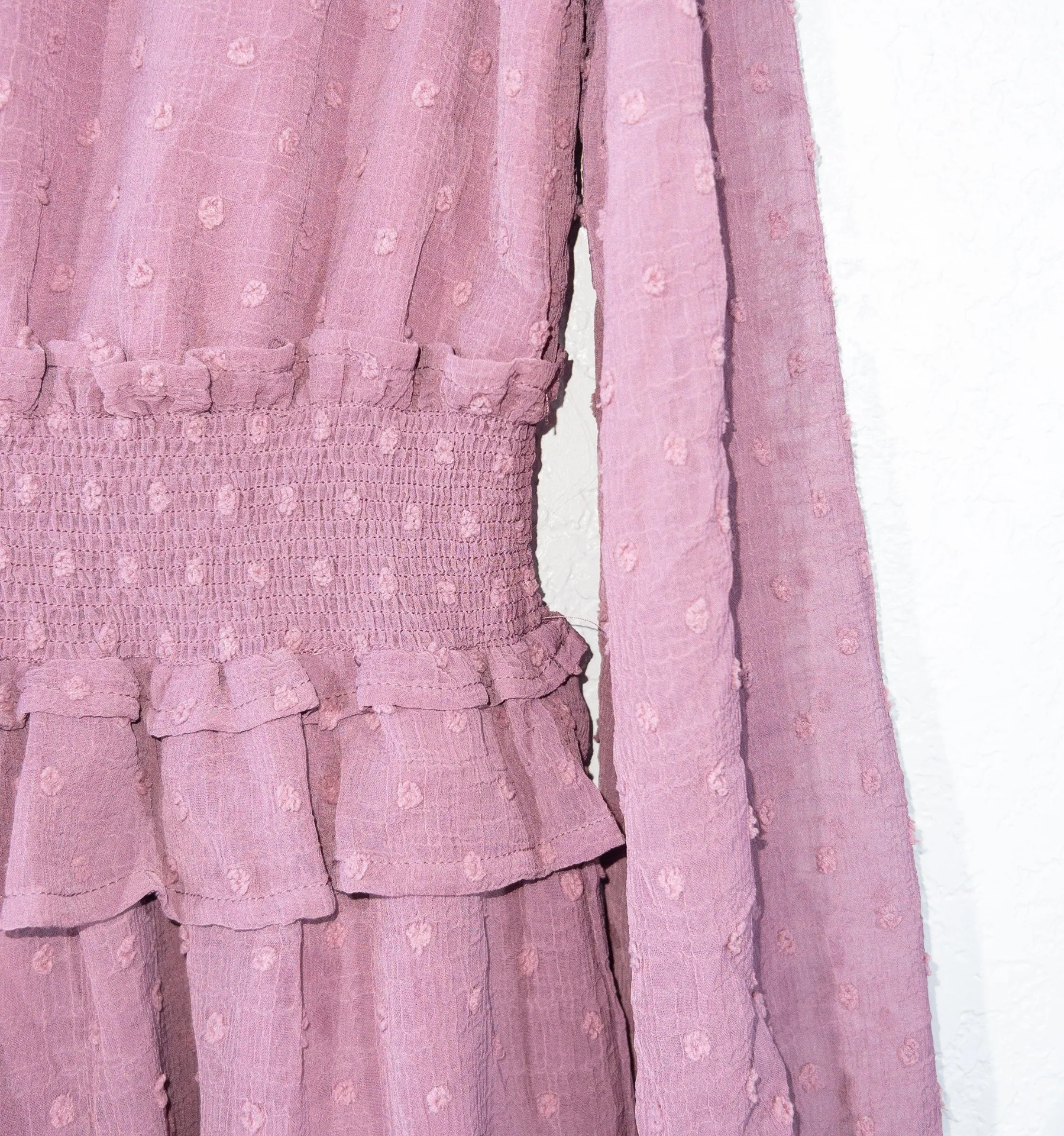 Purple Swiss Dot Ruffle Mini Dress Size Large - Image 3
