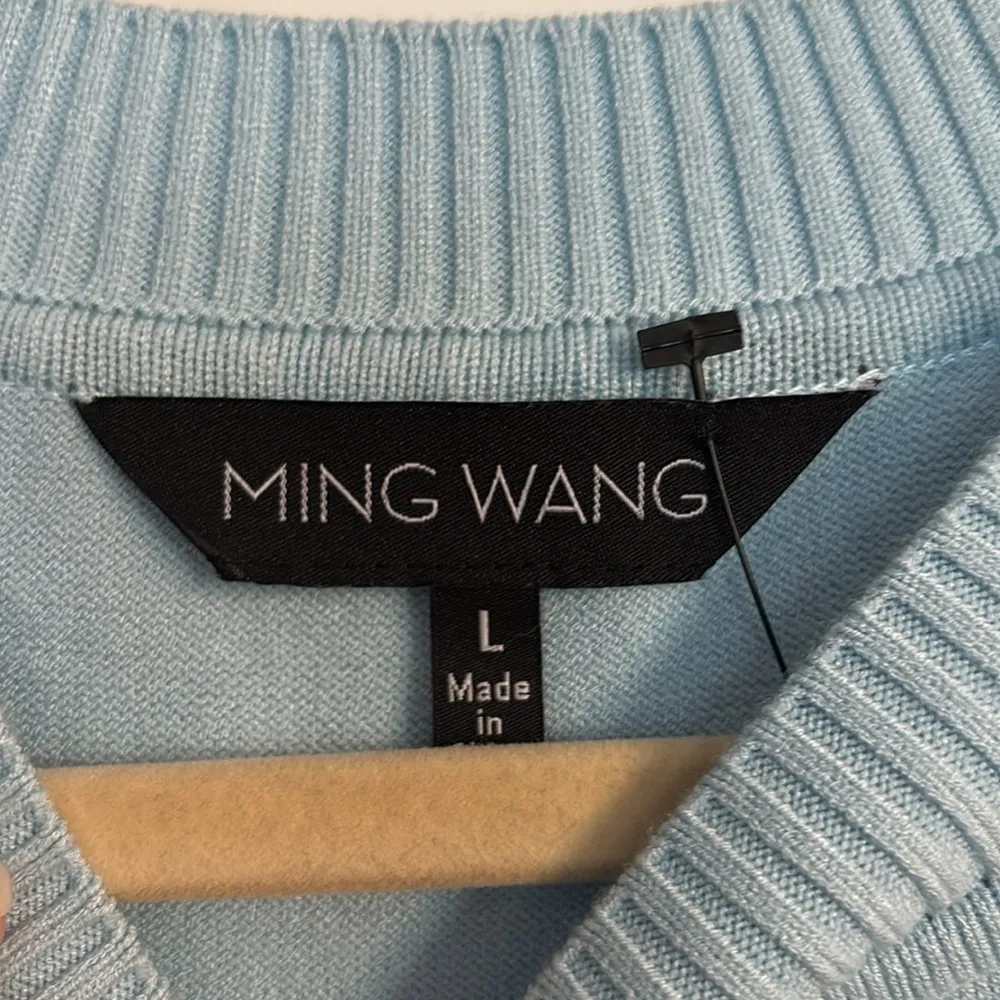 Ming Wang Women's Blue Puffer Sleeve Sweater Top - Image 2