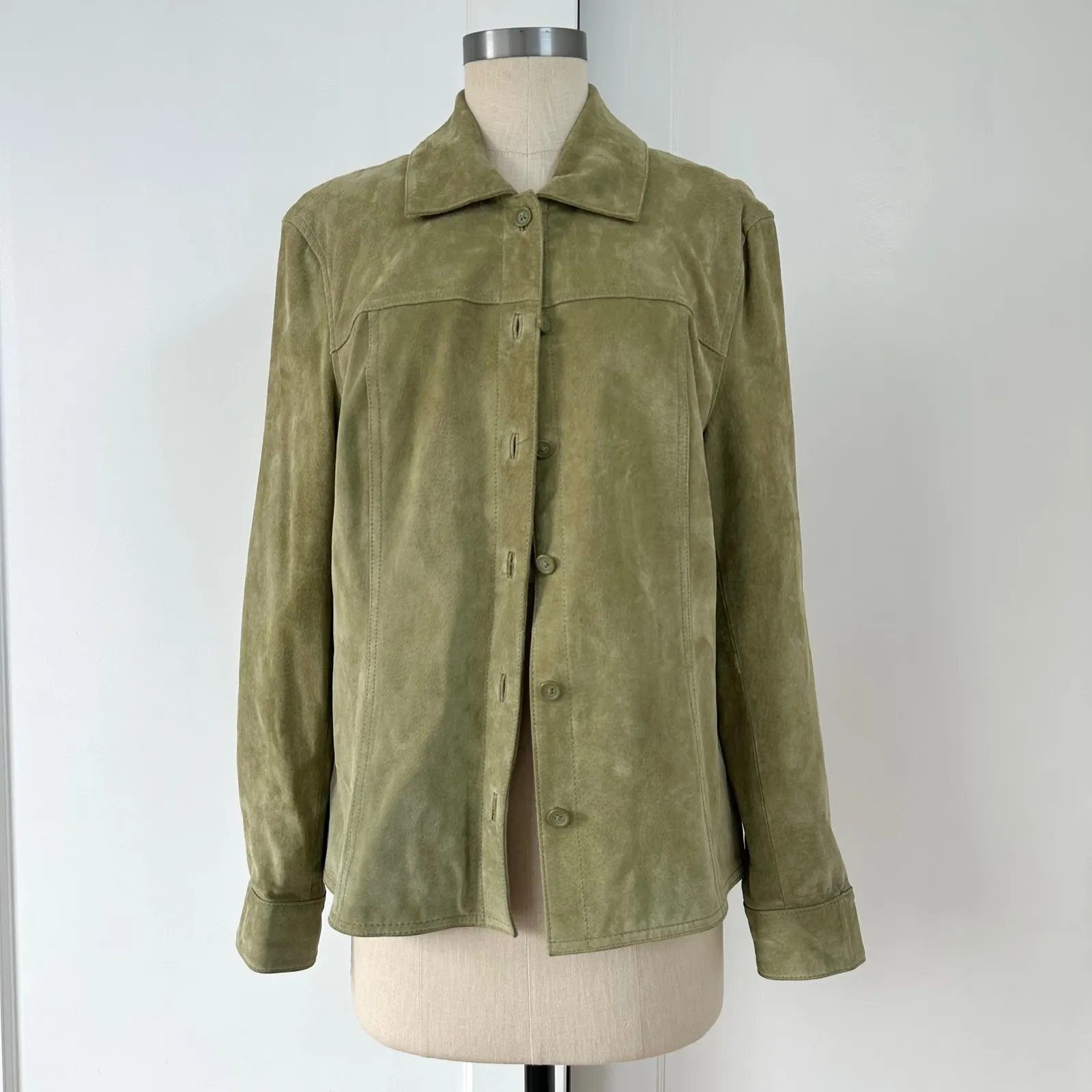 Cherokee Vintage Suede Leather Jacket Olive Green Women's Size L 90s Y2K - Image 13