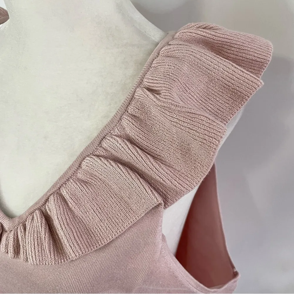 New The General Good Ruffle V-Neck Sleeveless Sweater Knit Top Rose Pink Size XL - Image 8