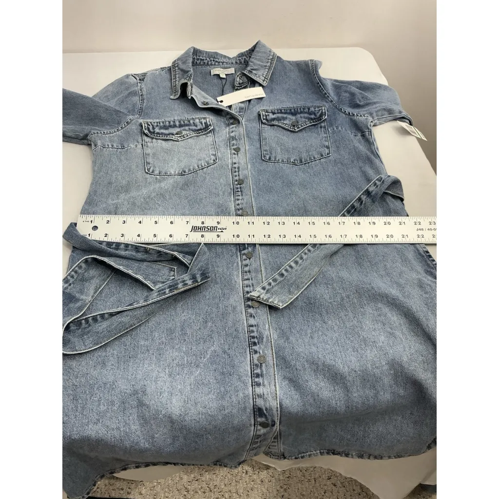 Womans Habitual Knee Length Dress Large Blue Denim Long Sleeve Full Snap Pockets - Image 8