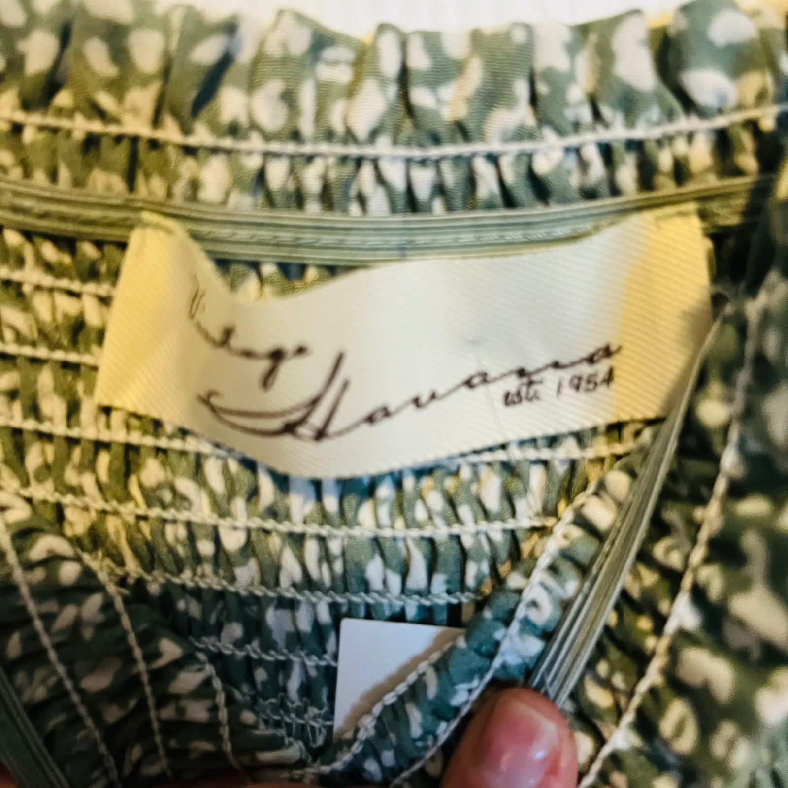 Women's Smocked Jumpsuit Green White Print Wide Leg Spaghetti Strap Wide Leg M - Image 7