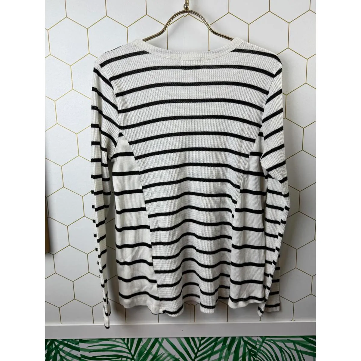 T.la by Anthropologie Striped White and Black Vicky Thermal Top - Image 4