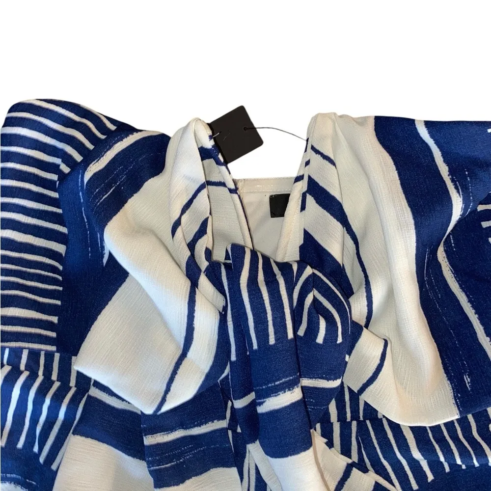 Lulus New Delphi Blue and White Striped Tie-Front Strapless Romper sz S - Image 6