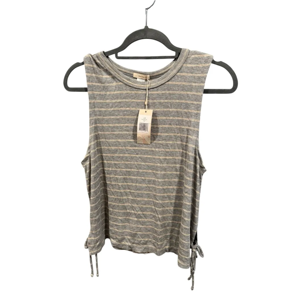 Eberjey Stripe Lounge Logan Walking Ribbed Tank Medium Gray Cream - Image 3