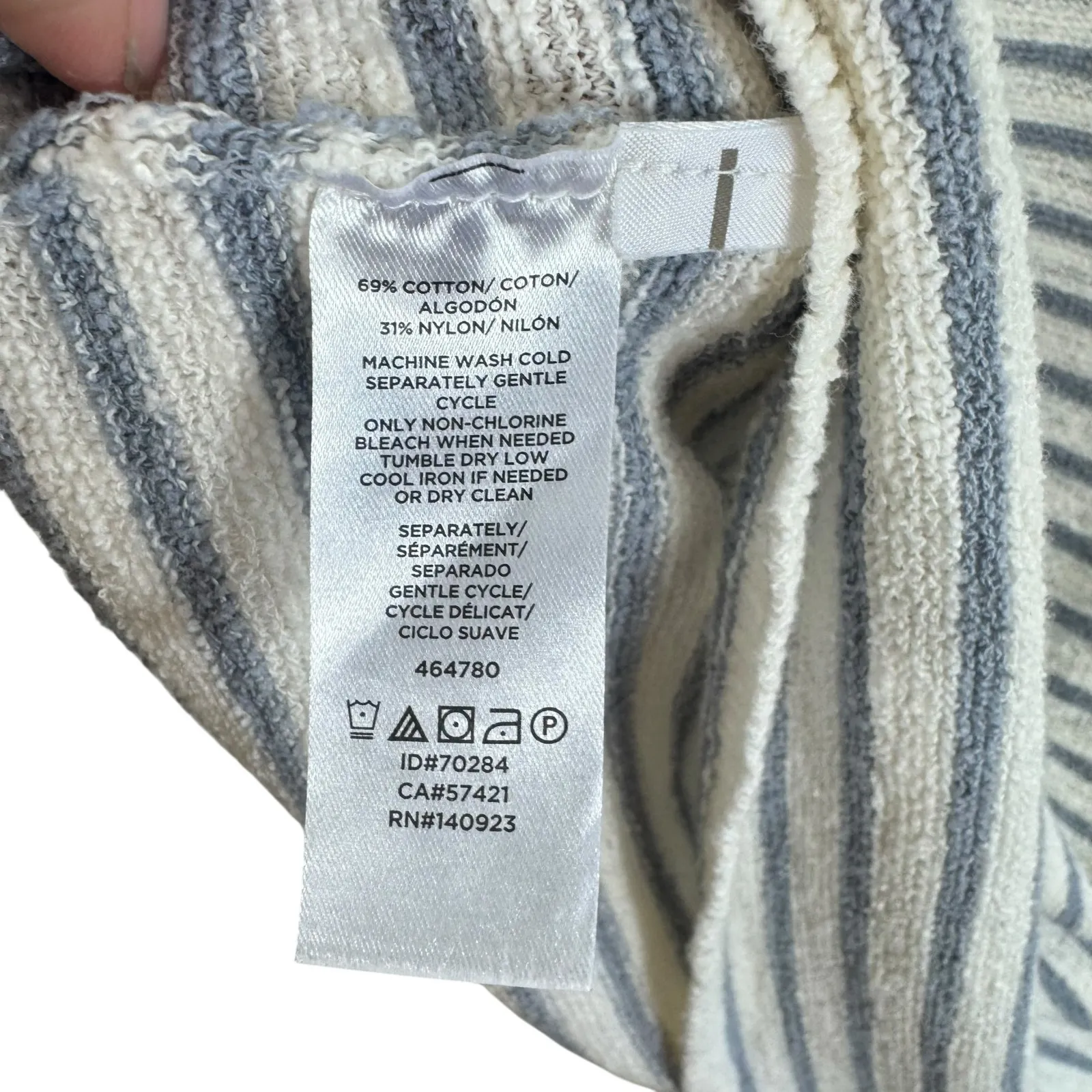 LOFT Blue White Striped Cotton Blend V-Neck 3/4 Sleeve Terry Cloth Sweater Sz XL - Image 5