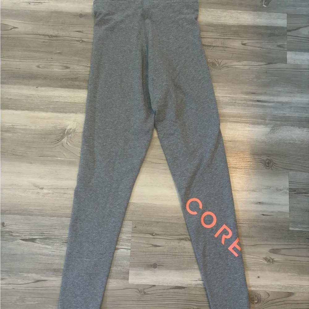 Core 10 Size Small Gray Leggings with orange/peach logo waist is 13,inseam 26 - Image 3