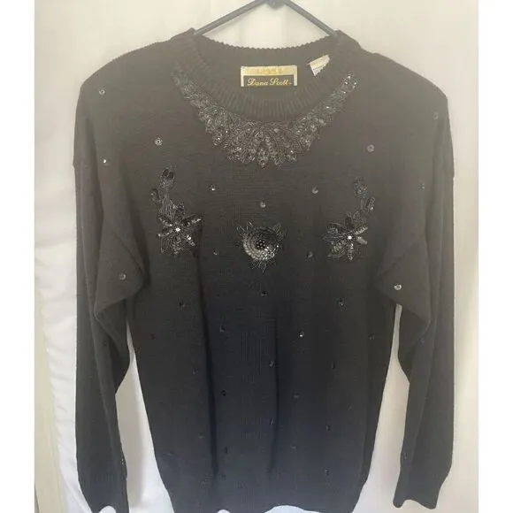 Dana Scott Women's Black Sequin Beads Embellished Vintage Sweater 80's Size M Size M - Image 1