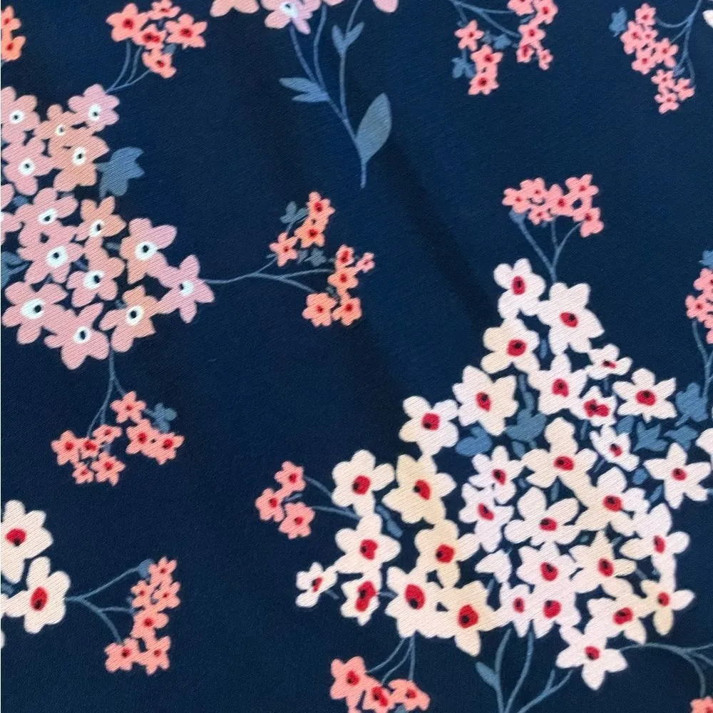 Loft Outlet Size 14 Wide Leg Crop Floral Print Dress Pant Navy Blue Lightweight - Image 6