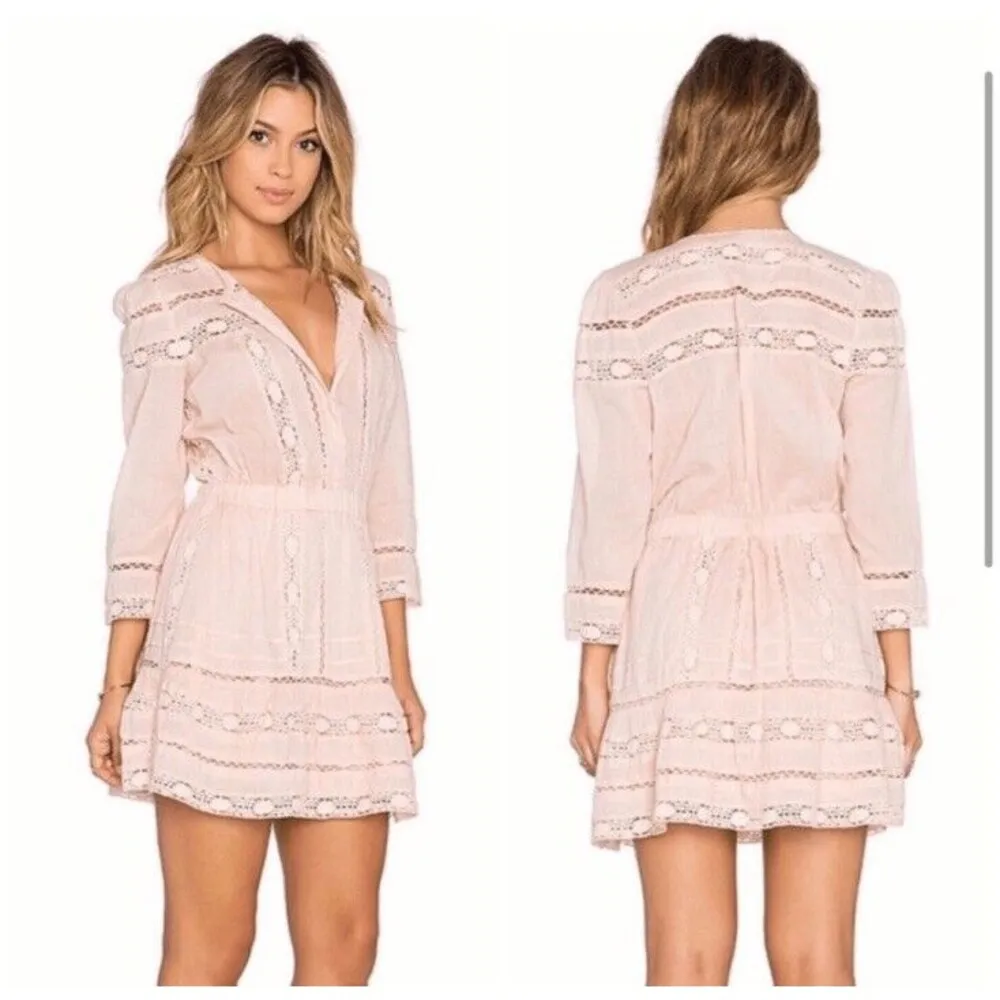 Tularosa Payton Pale Pink Mini Dress Boho Fit Flare Long Sleeve Lace Size Small - Image 2