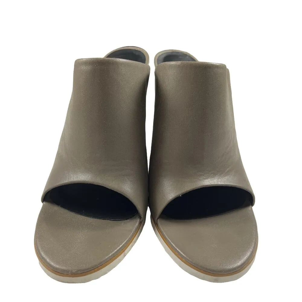 Tibi Bee Brazilian Leather Open Toe Mules Storm Gray Stacked Wood Heel Size 40 - Image 9