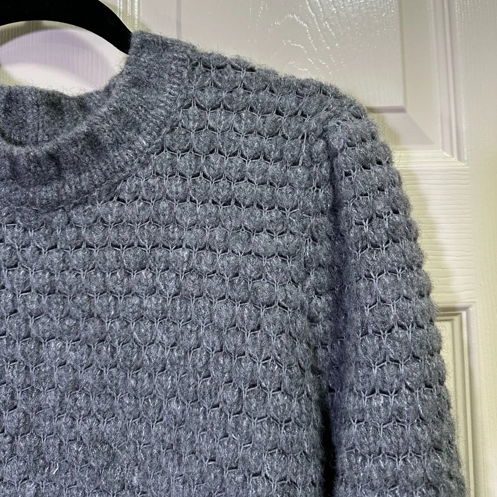 Vineyard Vines Popcorn Stitch Sweater Women Large Blouson Sleeve Gray Wool Blend - Image 2