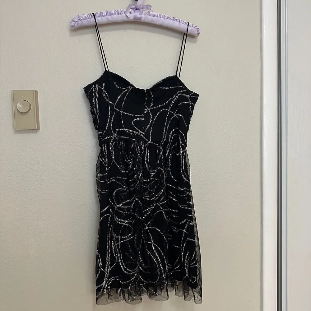 Black Sz 5/6 Shimmer Glitter Mini Prom Homecoming Formal Dress Cutout Silver - Image 7