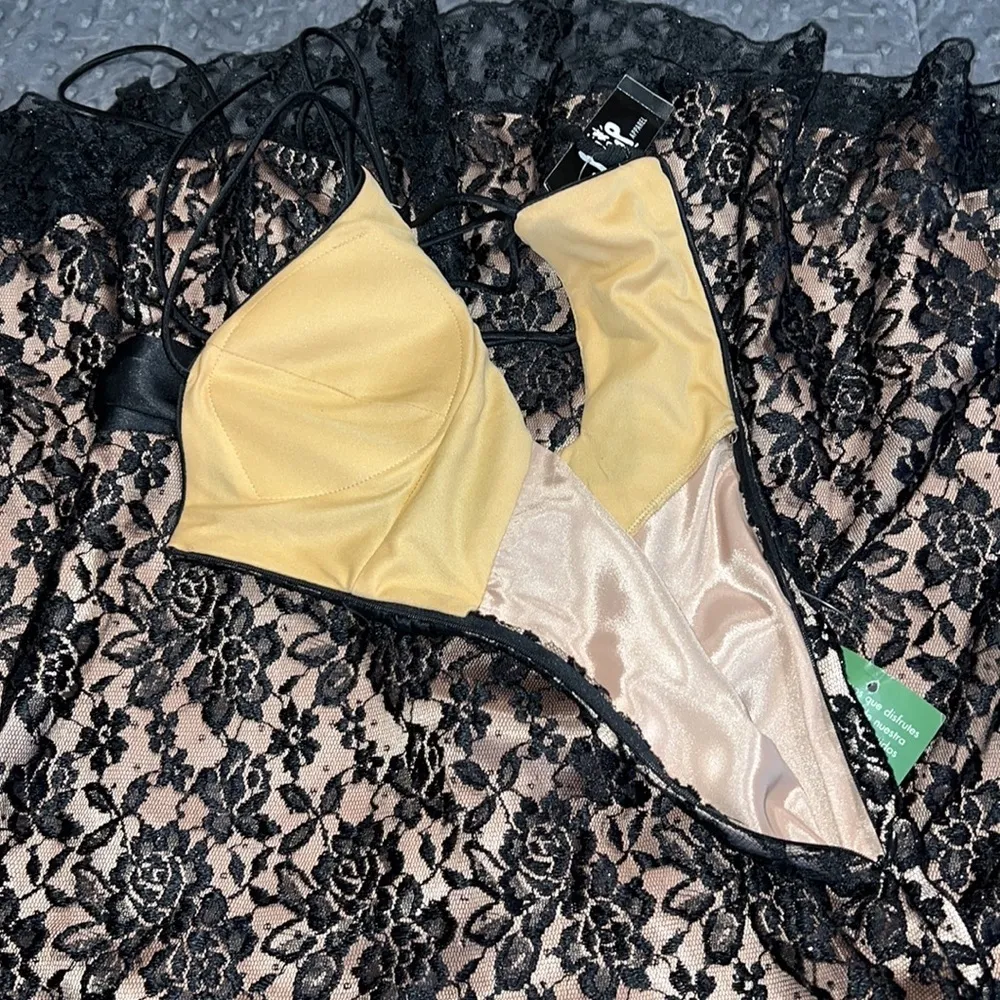 Jump Apparel size 5/6 junior black prom dress black lace overlay lace tie back - Image 5