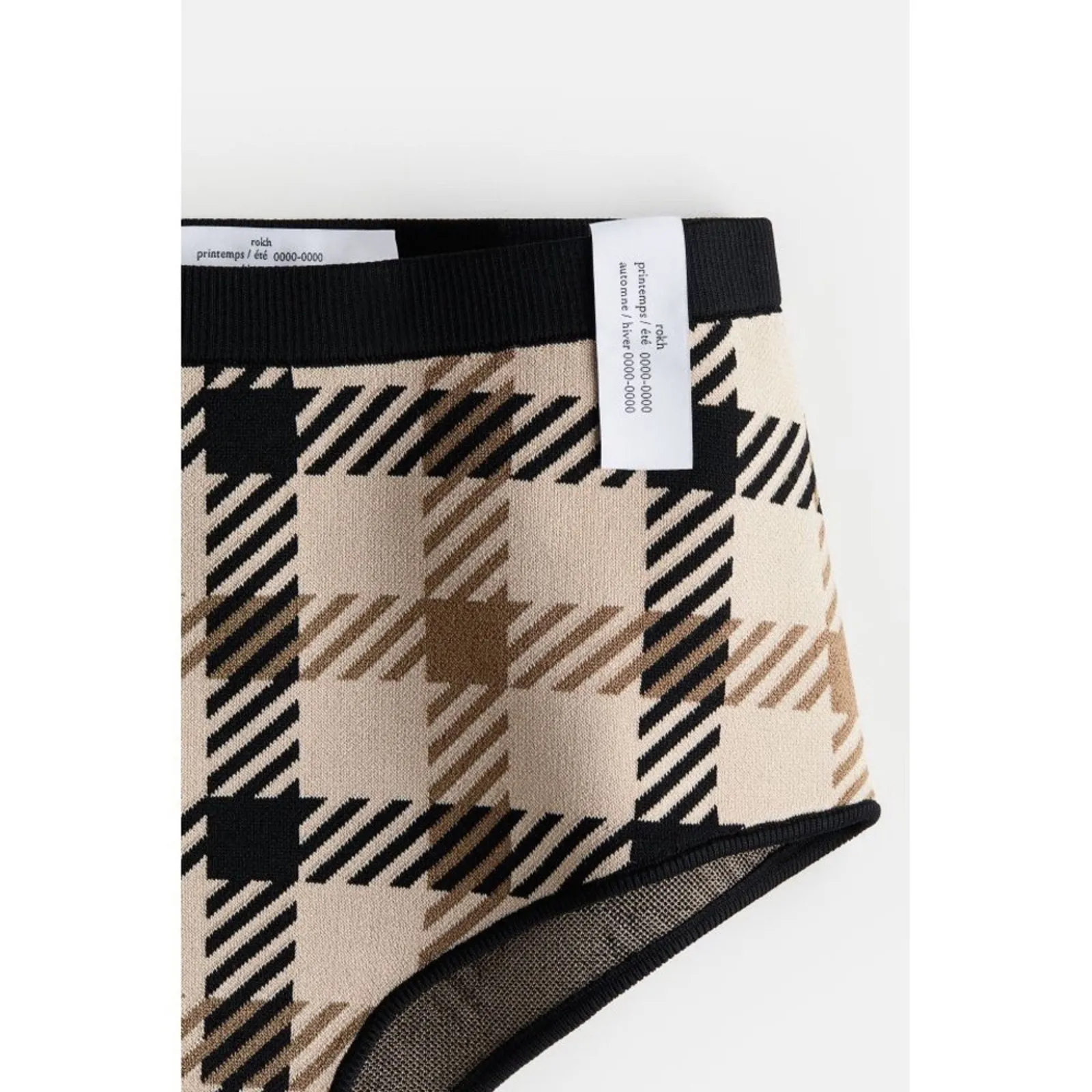 Rokh x H&M Jacquard-Knit Mini Shorts in Light Beige/Plaid | Size M - Image 7