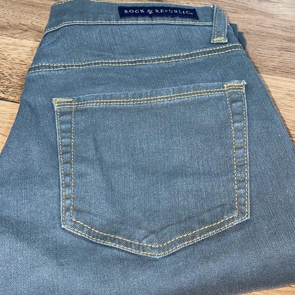 Rock & Republic New Money Berlin Skinny Denim Jeans EUC Sz 6 Gray Gold Cotton - Image 12