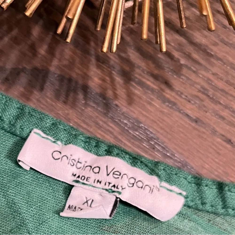 Cristina Vergani 100% Linen Tie Shoulder Palm Print Maxi Dress XL - Image 6