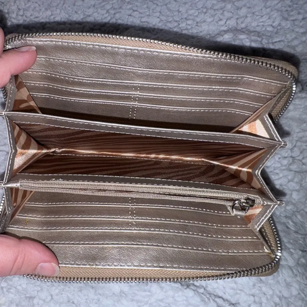 Dana Buchman Brown and Gold Animal Print Zip-Around Wallet - Image 5