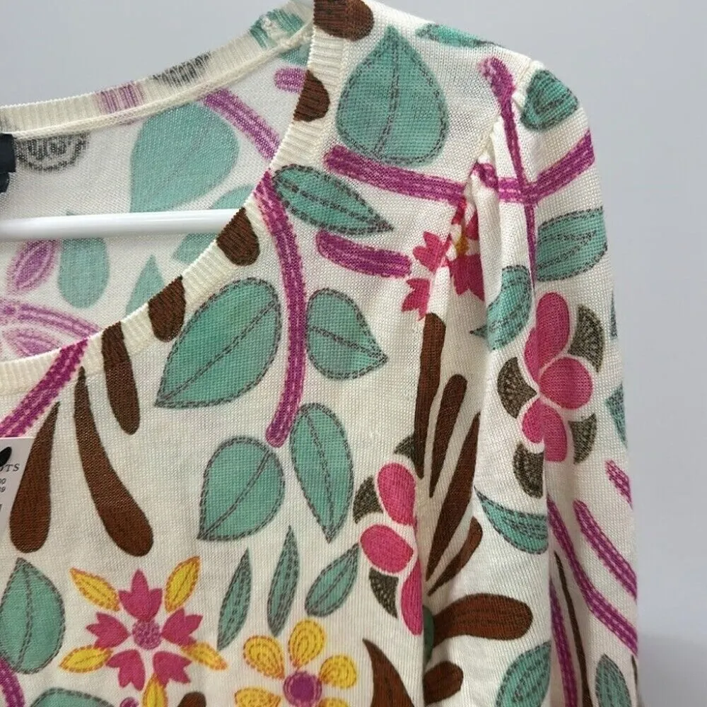 Talbots Womens Sweater XS Merino Wool Long Sleeve Floral Abstract Knit Scoop NEW - Image 4