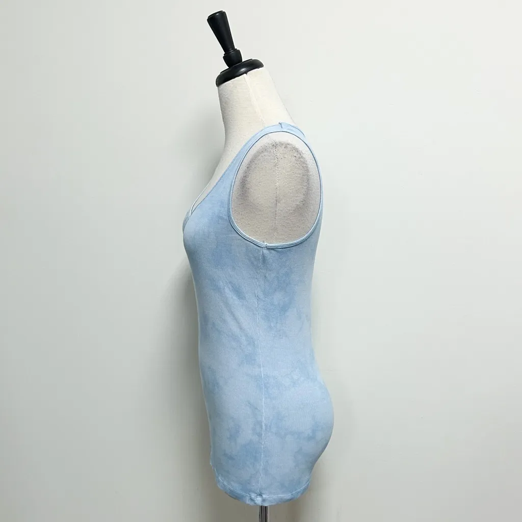Express Light Blue Tie Dye Scoop Neck Ribbed Slim Fit Tank Top Pima Cotton Large - Image 3