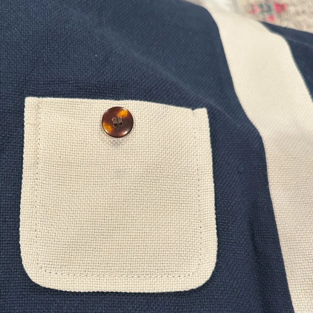 TORY BURCH VNECK LINED NAVY BLUE WHITE SLEEVELESS SILK COTTON DRESS 4 - Image 4