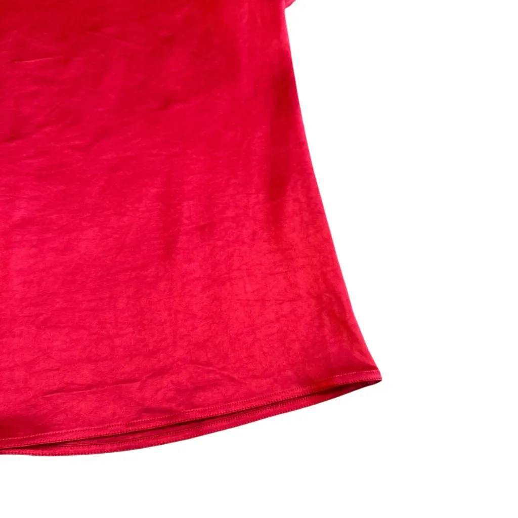 Theory Bold Red Satin Short Sleeve Blouse Shirt Top Crew Neck Classic Size Small - Image 10
