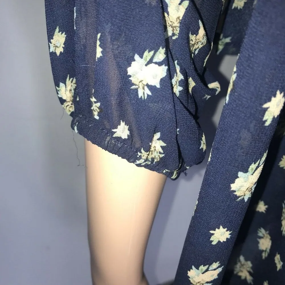 Flying Tomato Womens Blouse Top Blue Size Small Sheer Floral Short Sleeve Shirt - Image 4