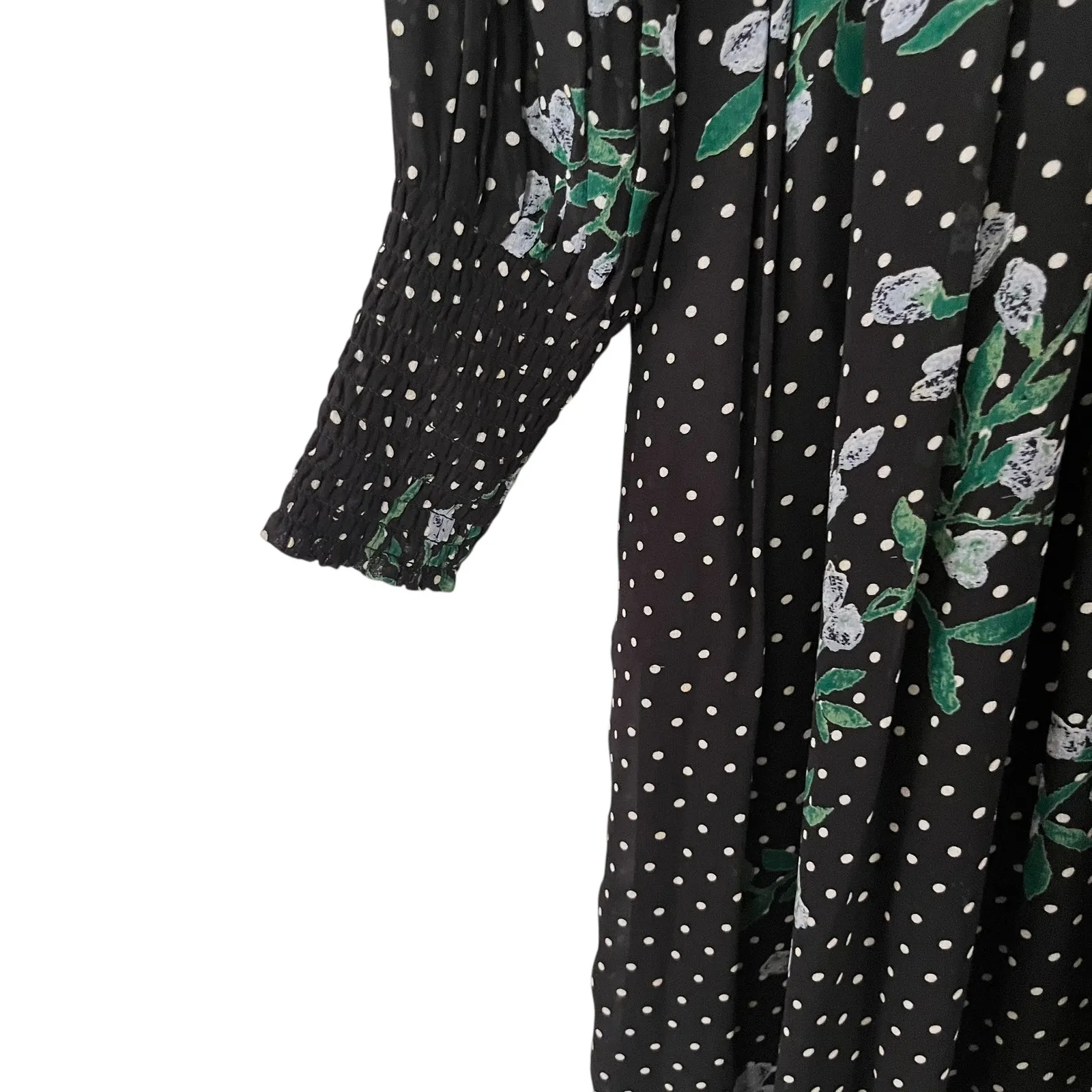 Ganni Rometty Georgette Black Floral Polka Dot Long Sleeve Midi Dress Size 38/6 - Image 6