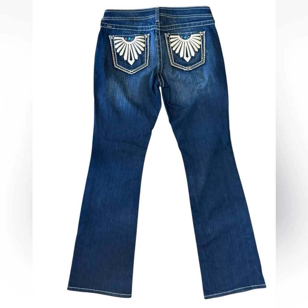 Ariat Women’s Darkwash ARIAT Jeans 29 X 33 TURQUOISE Embellished Long EUC - Image 7