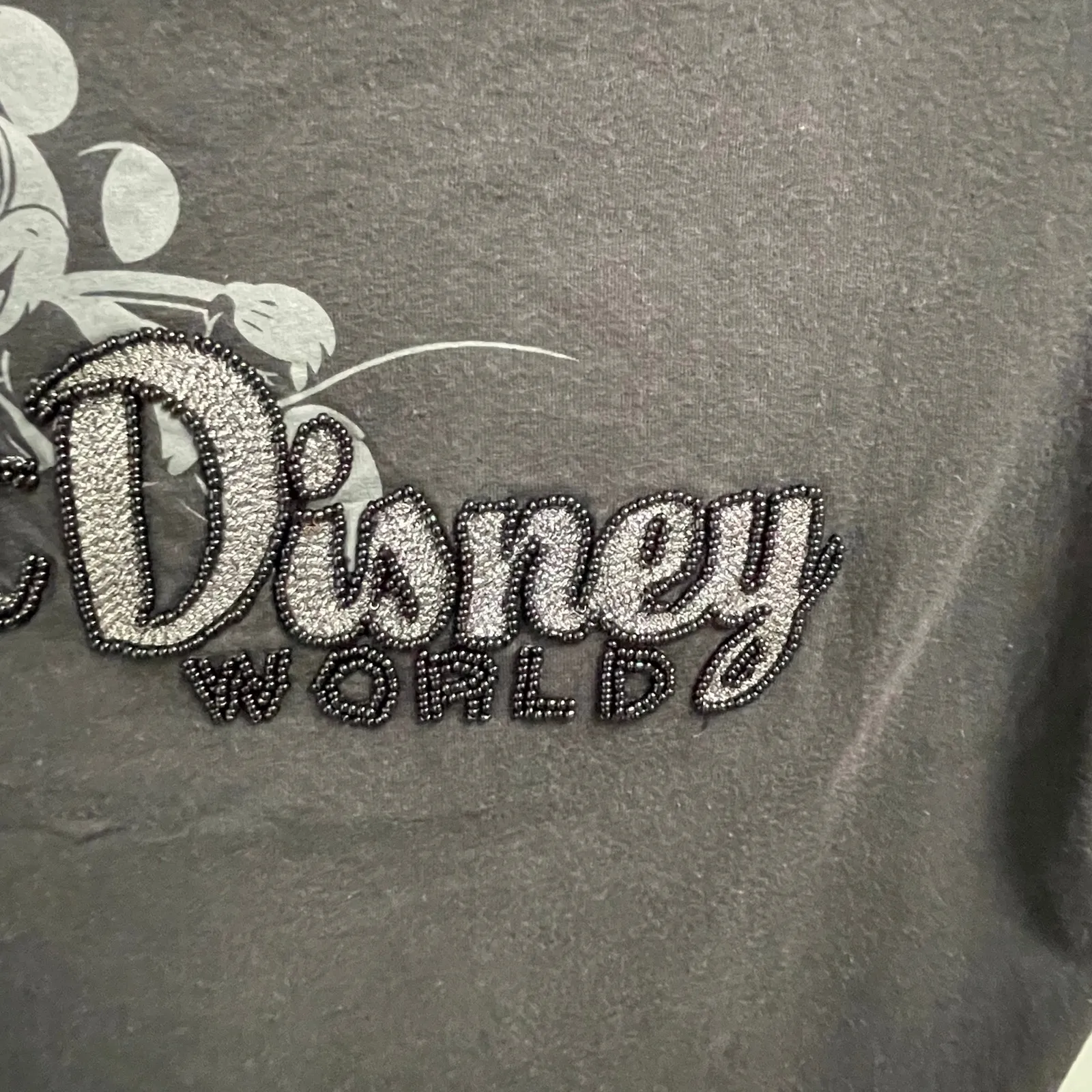 Walt Disney World Womens Black Beaded Tee Size Large Long Length Casual Shirt - Image 3