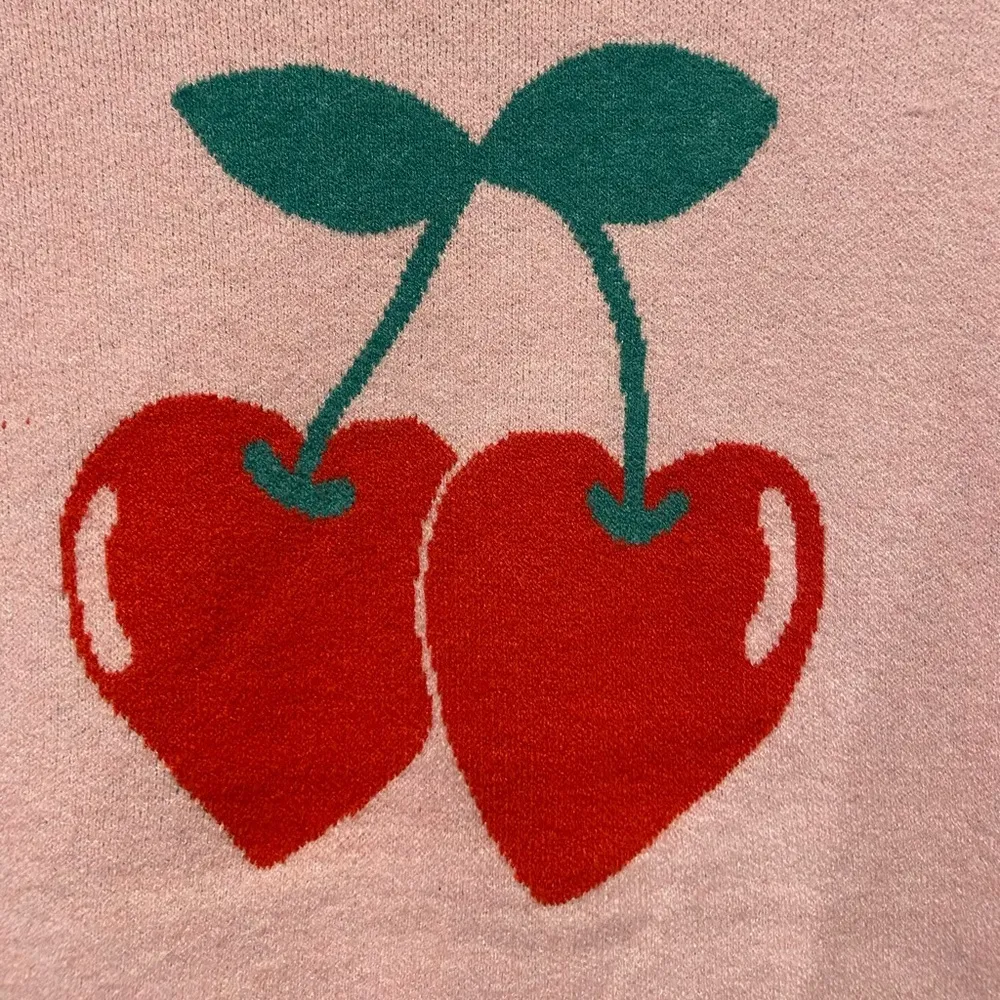 NWT Pink Rose Size XS Crew Neck Plush Long Sleeve Knit Sweater Red Cherries - Image 5