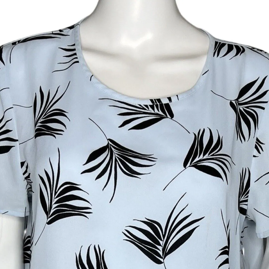 Ann Taylor Shirt Womens Large Petite‎ Blue Black Floral Blouse Office Casual - Image 5