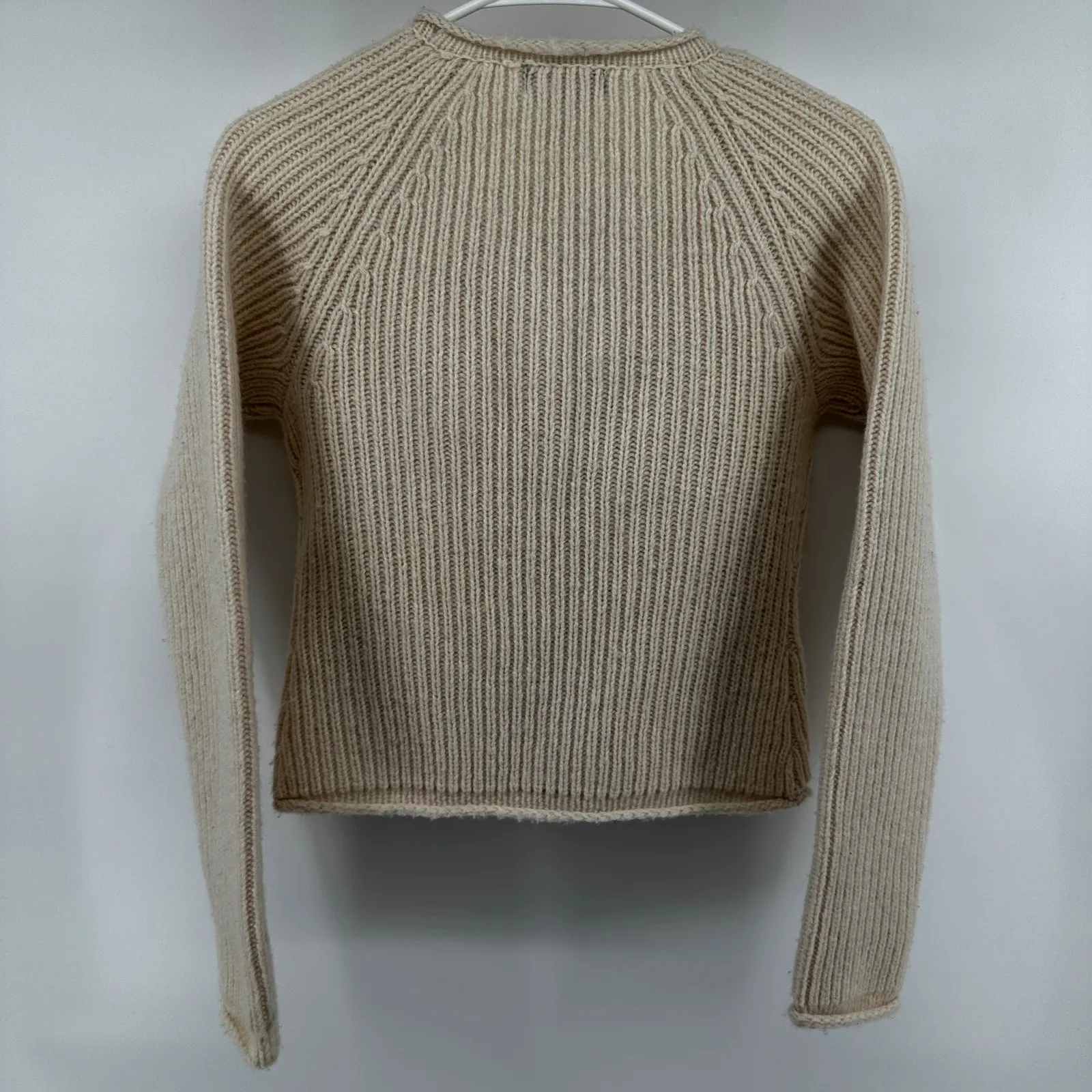 Vintage Patagonia 100% Wool Cardigan Ribbed Sweater Hand Pockets V Neck Cream S - Image 5