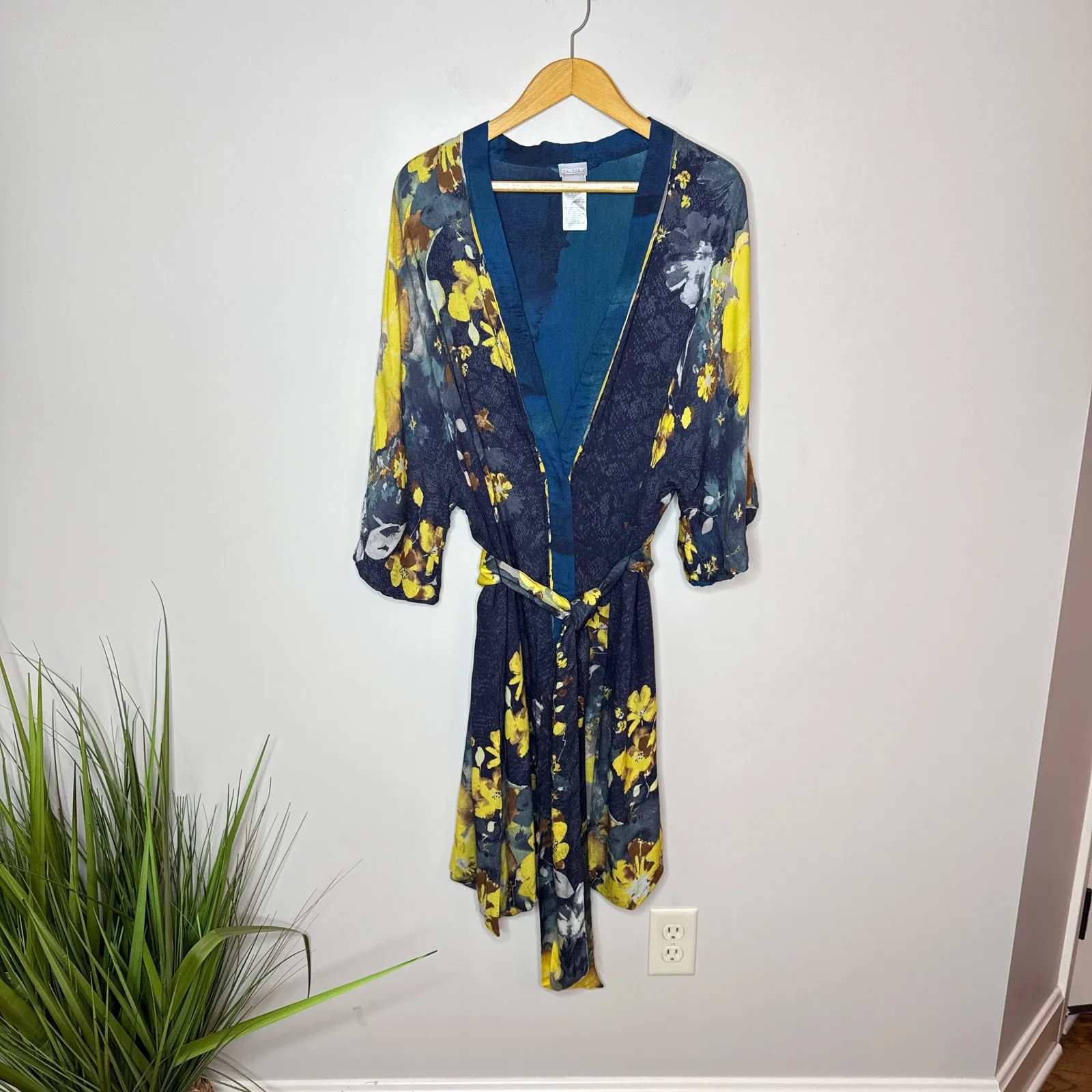 Chico's Floral Ruana Desert Garden Wrap L/XL Bright Floral Print Removable‎ Belt - Image 3