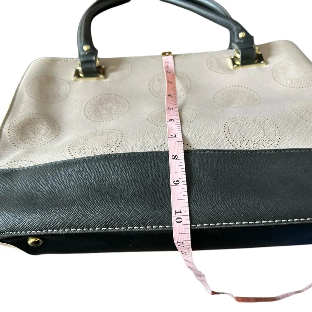 Anne Klein Women's Monogram Tote‎ Bag Black Beige Gold Lion Accent - Image 6