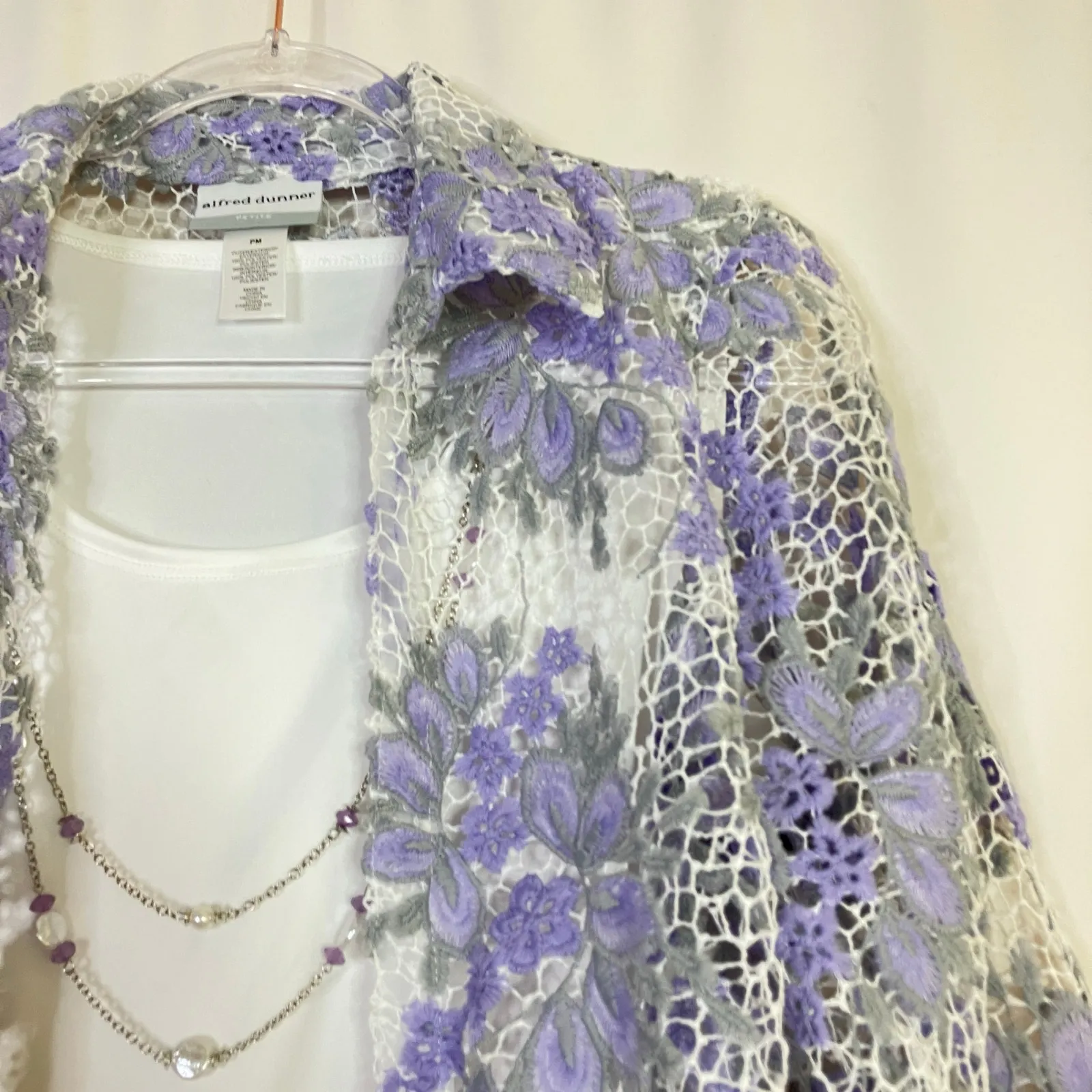 Alfred Dunner Isn't It Romantic 2-In-1 Purple Floral Lace 3/4 Sleeve Blouse MP - Image 3