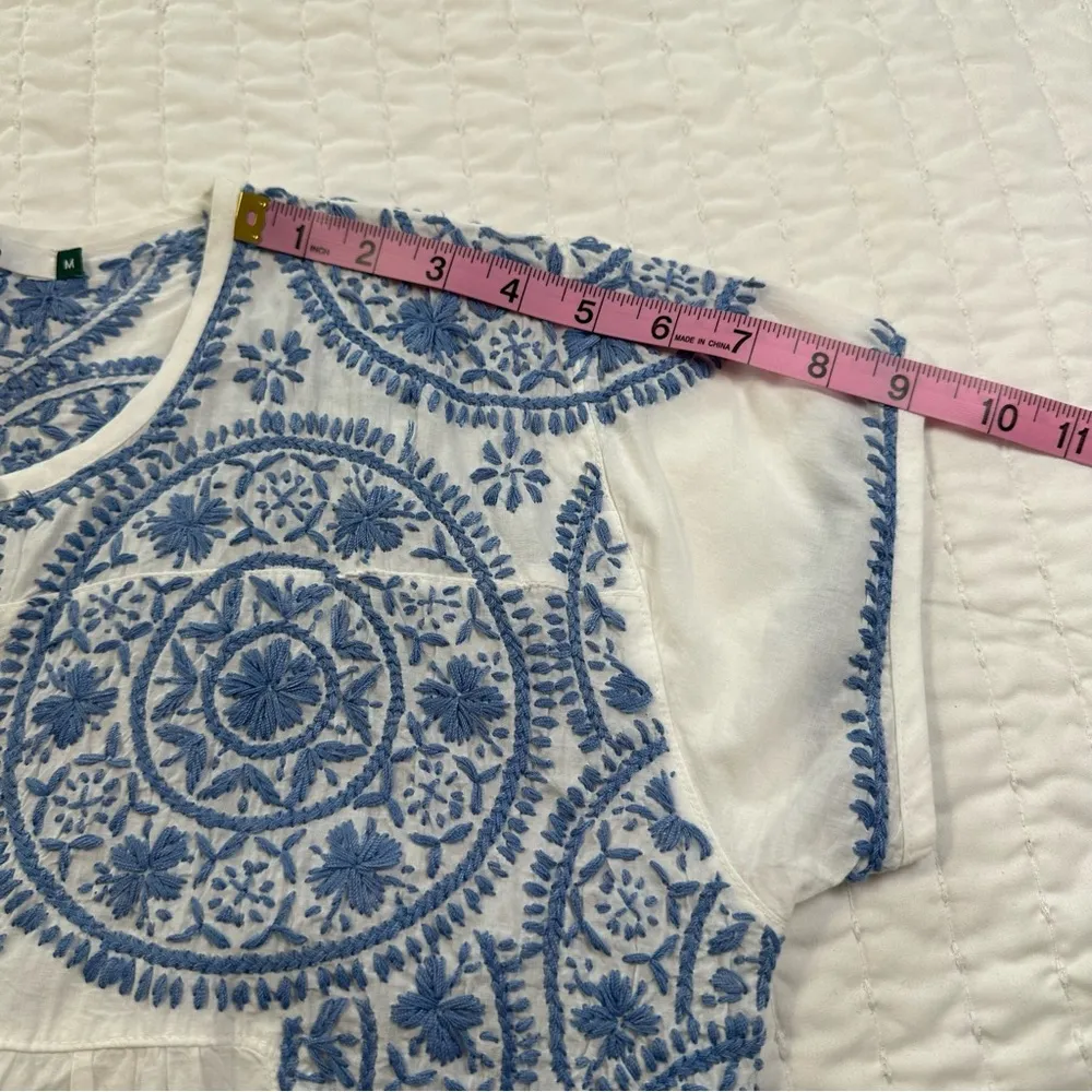 DOLMA White and Blue 100% Cotton Hand Embroidered Mini Dress Size M - Image 11