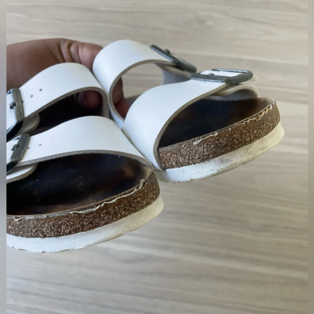Birkenstock White and Brown Footbed Sandals - Image 5