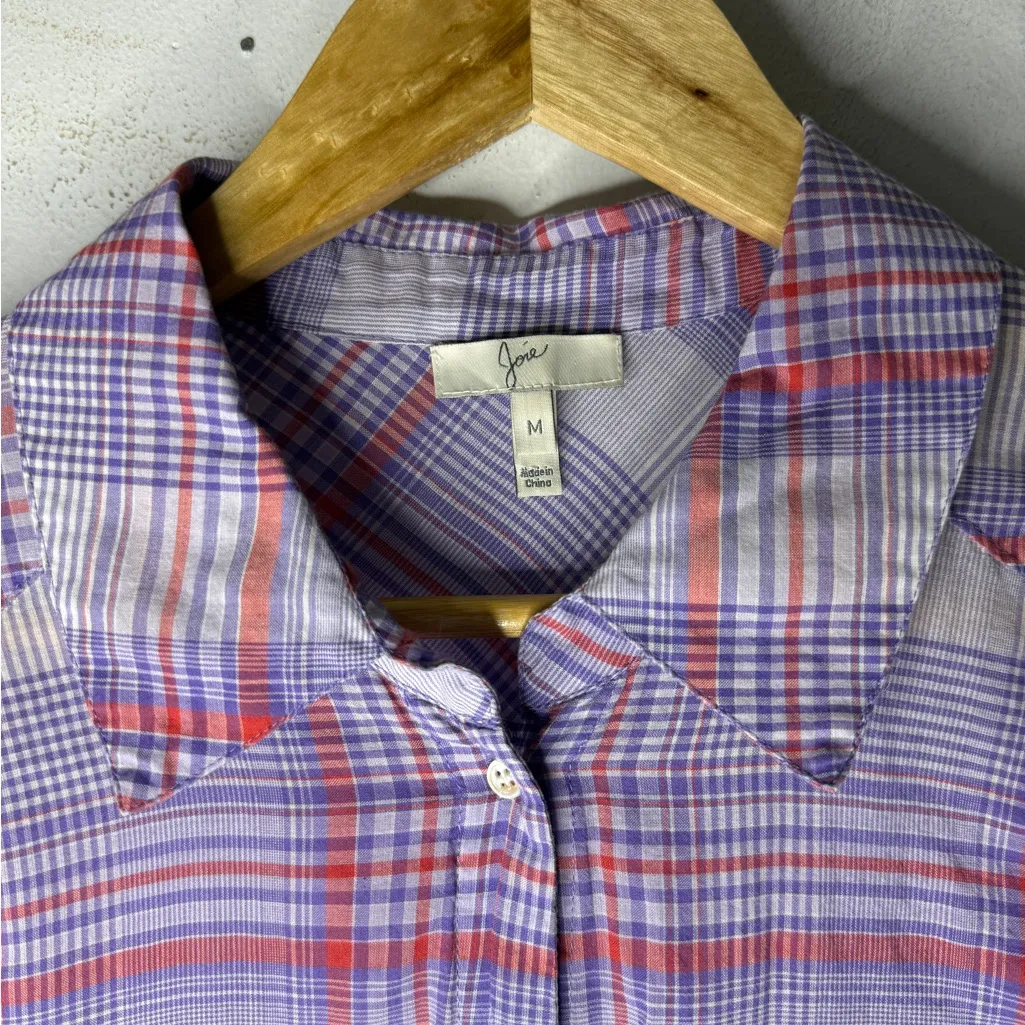 Joie  Aiden Plaid Collar Button Down Purple Cotton Medium - Image 3
