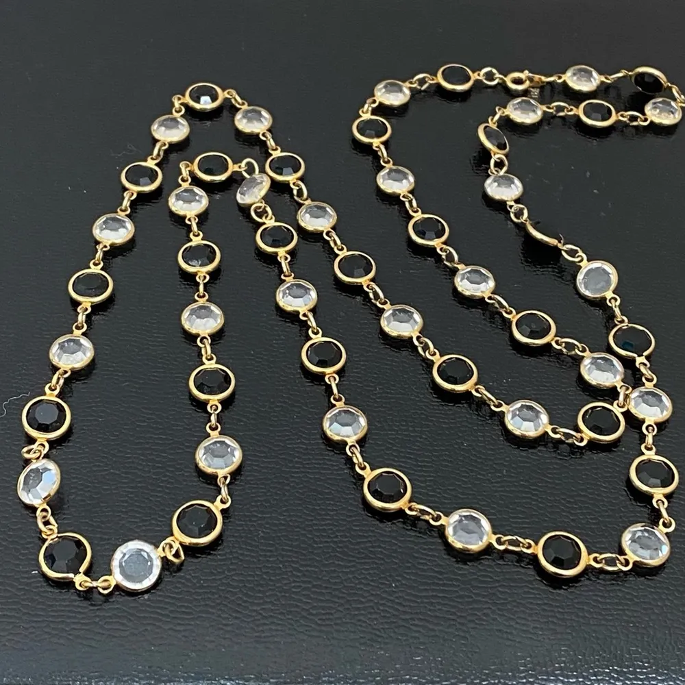 Swarovski Signed Necklace with Bezel Set Flat Clear & Black Crystals 35" - Image 2