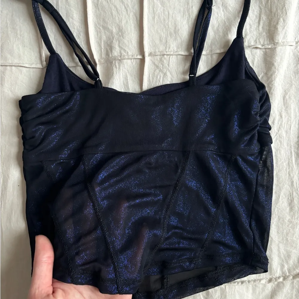 UO Black and Blue Shimmer Cropped Corset style cami - Image 4